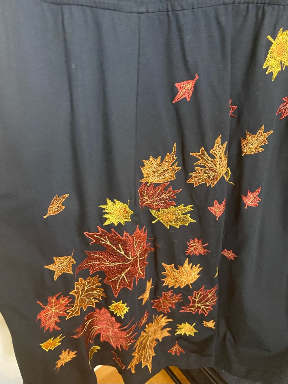 Black Midi Dress with Autumn Leaf Embroidery - Picture 3 of 6